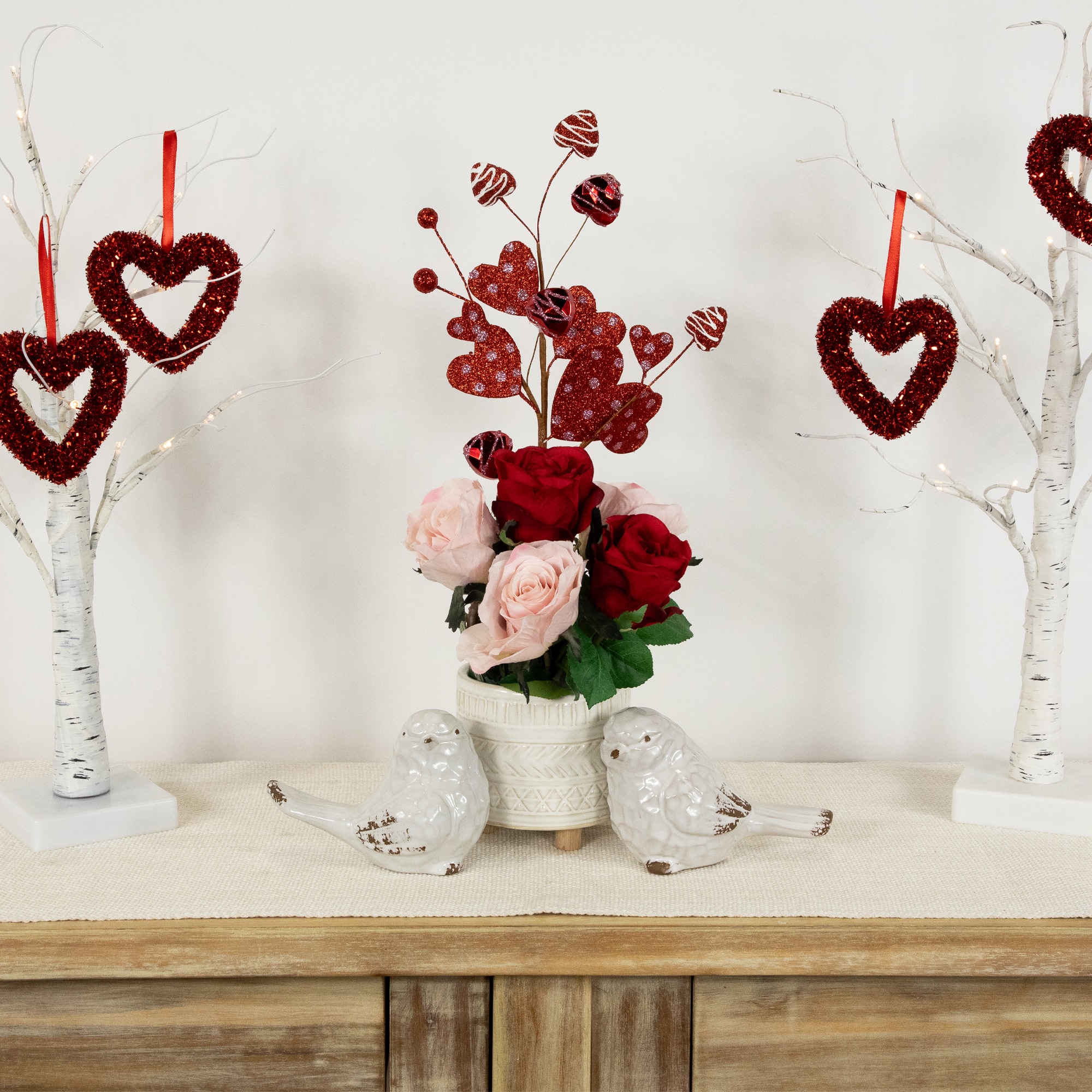 18" Red Shimmering Glitter Valentine's Day Heart Spray